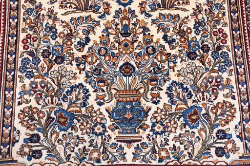 Backside of handmade 2000s Sarough rug showing knot structure and weave density