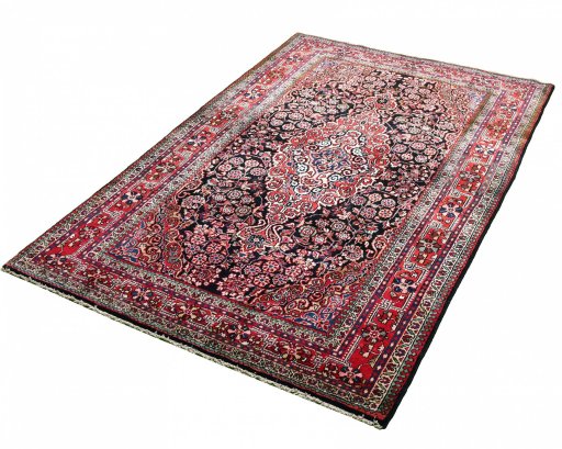 Close-up detail of 2000s Sarough rug from Iran / Persia showing Wool weave