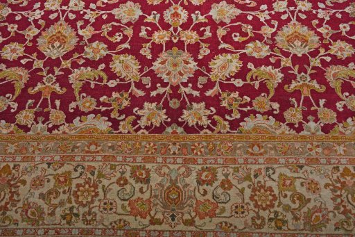 Backside of handmade 1950s Sarough rug showing knot structure and weave density