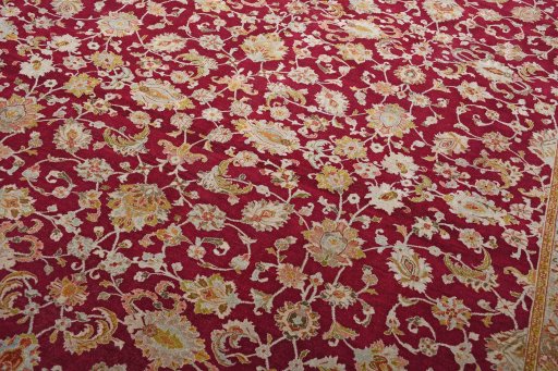 Full view of 1950s Sarough rug from Iran / Persia, 405 × 316 cm in Red tones