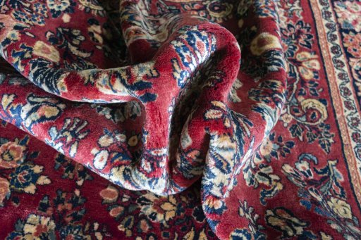 Close-up detail of 1970s Sarough rug from Iran / Persia showing Wool weave