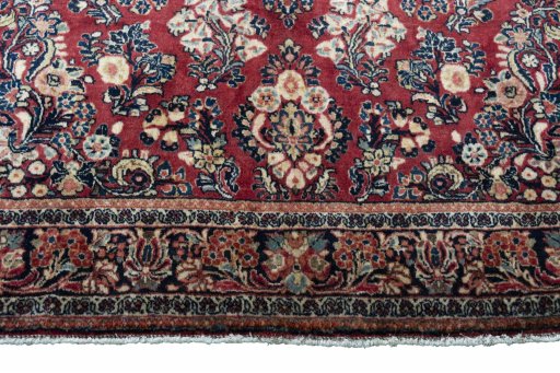 Close-up detail of 1970s Sarough rug from Iran / Persia showing Wool weave
