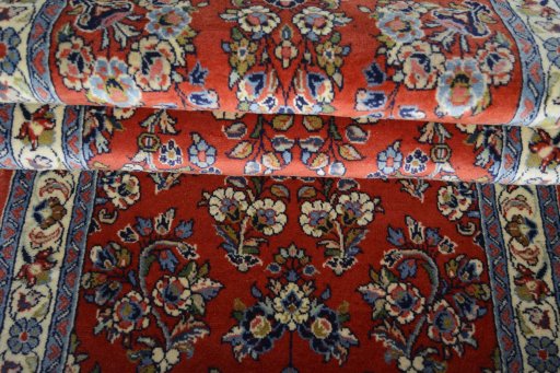 Close-up detail of New Sarough rug from Iran / Persia showing Wool weave