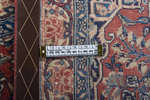 Backside of handmade 2000s Sarough rug showing knot structure and weave density