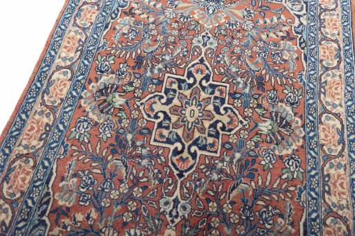 Backside of handmade 2000s Sarough rug showing knot structure and weave density