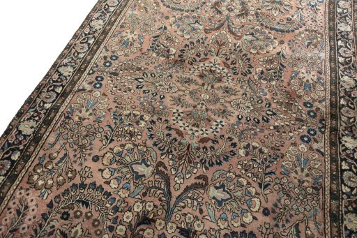 Backside of handmade 1930s Sarough rug showing knot structure and weave density