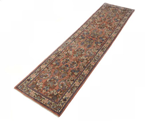 Corner detail of New Sarough rug showing border pattern and Wool pile
