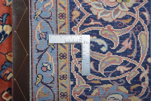Backside of handmade 2000s Sarough rug showing knot structure and weave density