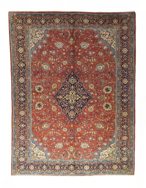 Full view of 2000s Sarough rug from Iran / Persia, 375 × 283 cm in Red tones