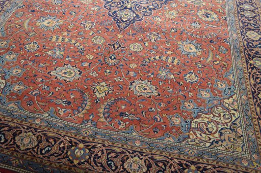 Close-up detail of 2000s Sarough rug from Iran / Persia showing Wool weave