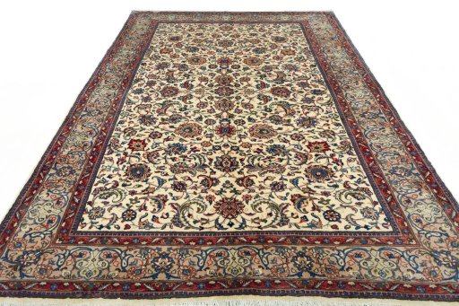Surface texture of 2000s Sarough rug with natural Wool and intricate pattern