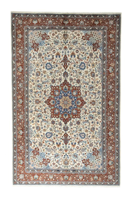 Full view of 2000s Sarough rug from Iran / Persia, 321 × 203 cm in Beige tones