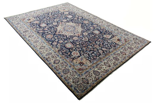 Close-up detail of 2000s Sarough rug from Iran / Persia showing Wool weave