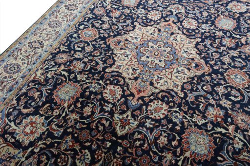 Backside of handmade 2000s Sarough rug showing knot structure and weave density