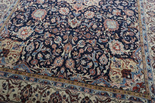 Close-up detail of 2000s Sarough rug from Iran / Persia showing Wool weave