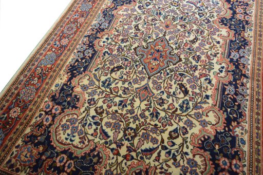 Backside of handmade New Sarough rug showing knot structure and weave density