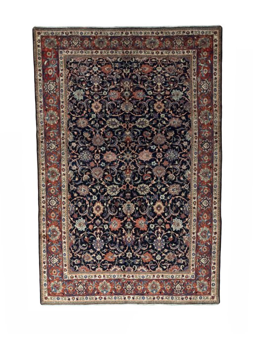 Full view of 1970s Sarough rug from Iran / Persia, 310 × 208 cm in Blue tones