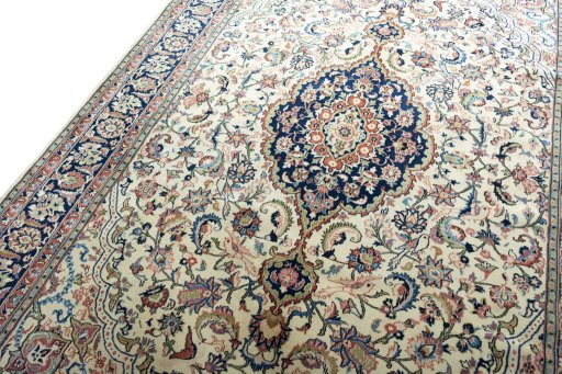 Backside of handmade New Sarough rug showing knot structure and weave density
