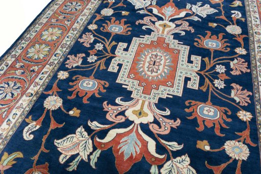 Backside of handmade New Sarough rug showing knot structure and weave density