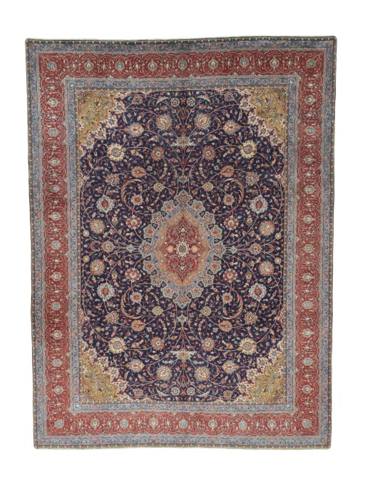 Full view of 2000s Sarough rug from Iran / Persia, 417 × 312 cm in Blue tones