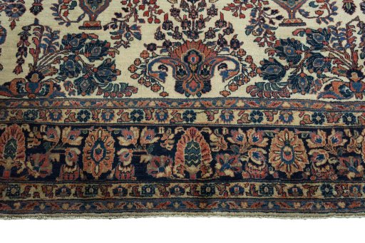 Full view of 1930s Sarough rug from Iran / Persia, 352 × 274 cm in Beige tones