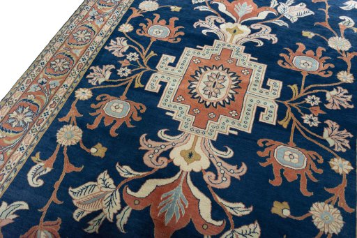 Backside of handmade New Sarough rug showing knot structure and weave density