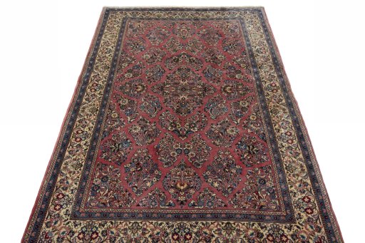 Surface texture of 1970s Sarough rug with natural Wool and intricate pattern