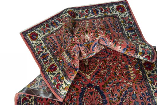 Close-up detail of 2000s Sarough rug from Iran / Persia showing Wool weave