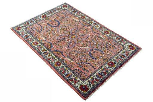 Close-up detail of 2000s Sarough rug from Iran / Persia showing Wool weave