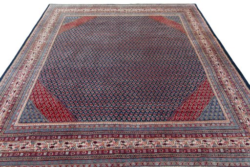 Surface texture of 1970s Sarough rug with natural Wool and intricate pattern