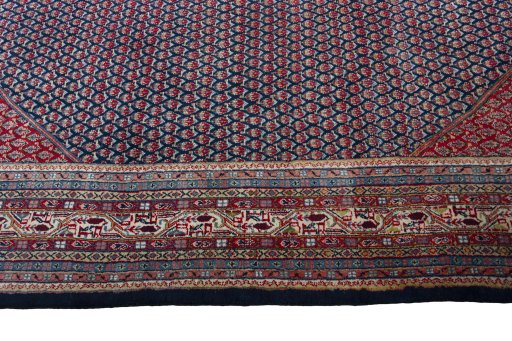 Full view of 1970s Sarough rug from Iran / Persia, 310 × 252 cm in Blue tones