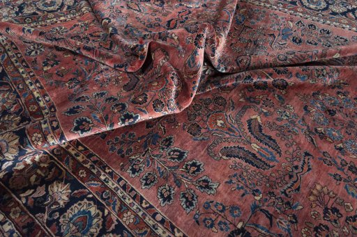 Surface texture of 1930s Sarough rug with natural Cork and intricate pattern
