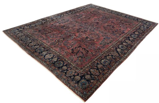 Corner detail of 1930s Sarough rug showing border pattern and Cork pile