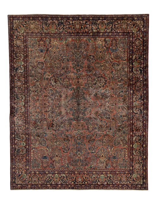 Full view of 1930s Sarough rug from Iran / Persia, 457 × 365 cm in Red tones