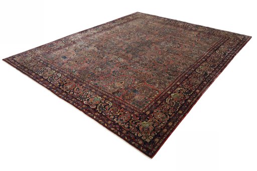 Corner detail of 1930s Sarough rug showing border pattern and Cork pile