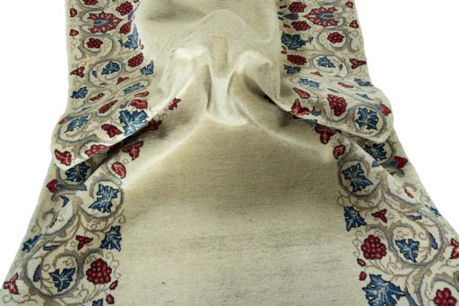 Corner detail of 1970s Sarough rug showing border pattern and Wool pile