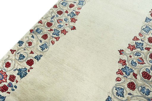 Backside of handmade 1970s Sarough rug showing knot structure and weave density