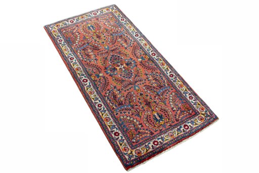 Close-up detail of 2000s Sarough rug from Iran / Persia showing Wool weave
