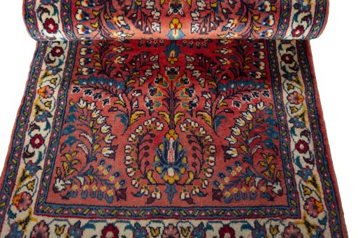 Full view of 2000s Sarough rug from Iran / Persia, 128 × 65 cm in Red tones