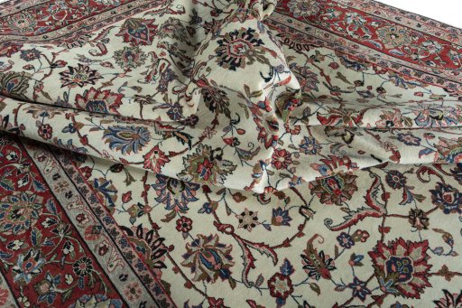 Surface texture of 2000s Sarough rug with natural Wool and intricate pattern