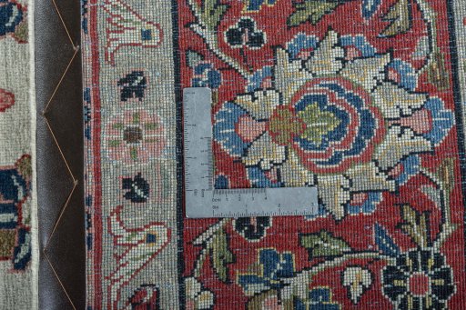 Backside of handmade 2000s Sarough rug showing knot structure and weave density