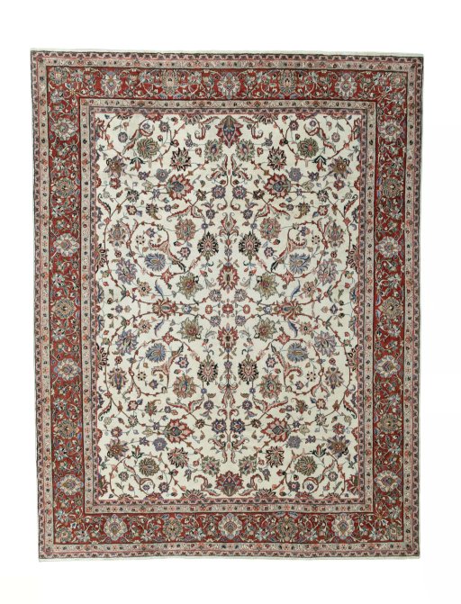 Full view of 2000s Sarough rug from Iran / Persia, 355 × 270 cm in Beige tones