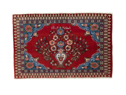 Full view of 2000s Sarough rug from Iran / Persia, 72 × 111 cm in Red tones
