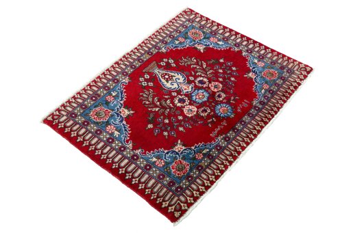 Close-up detail of 2000s Sarough rug from Iran / Persia showing Wool weave