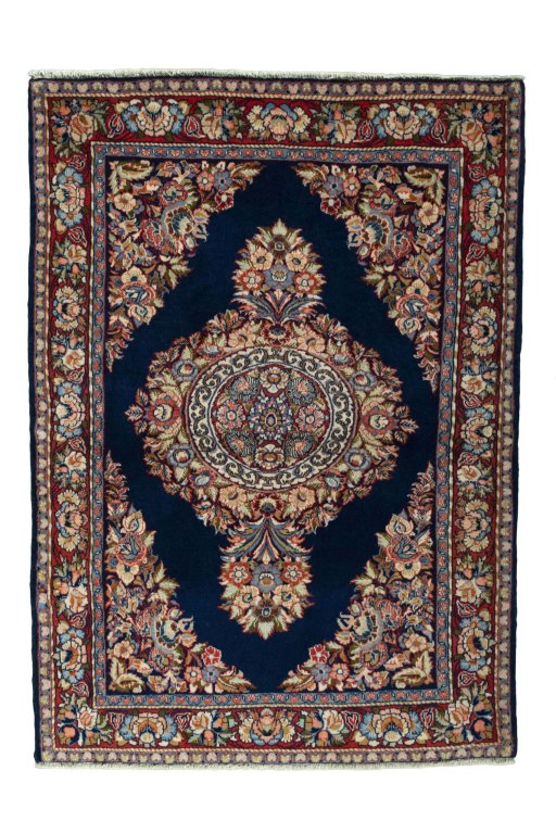 Full view of 2000s Sarough rug from Iran / Persia, 145 × 104 cm in Blue tones
