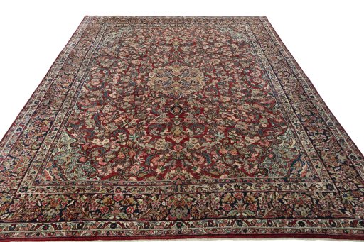 Surface texture of 1950s Sarough rug with natural Wool and intricate pattern