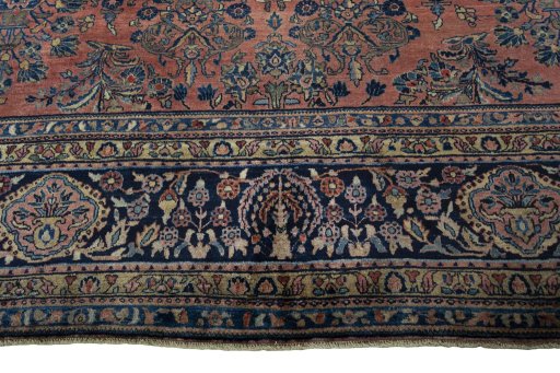 Corner detail of 1930s Sarough rug showing border pattern and Cork pile