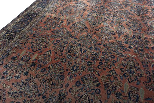 Backside of handmade 1930s Sarough rug showing knot structure and weave density