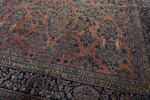 Close-up detail of 1930s Sarough rug from Iran / Persia showing Cork weave