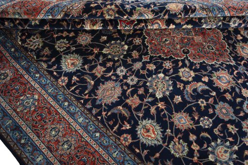 Close-up detail of 2000s Sarough rug from Iran / Persia showing Wool weave